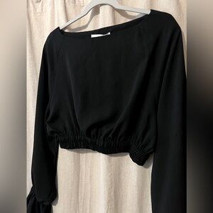 NWT: Oak + Fort Bell Sleeve Crop Blouse Long Sleeve  - Black , Small